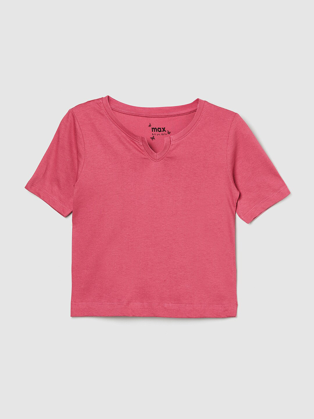 

max Girls Burgundy Henley Neck Pure Cotton Raw Edge T-shirt