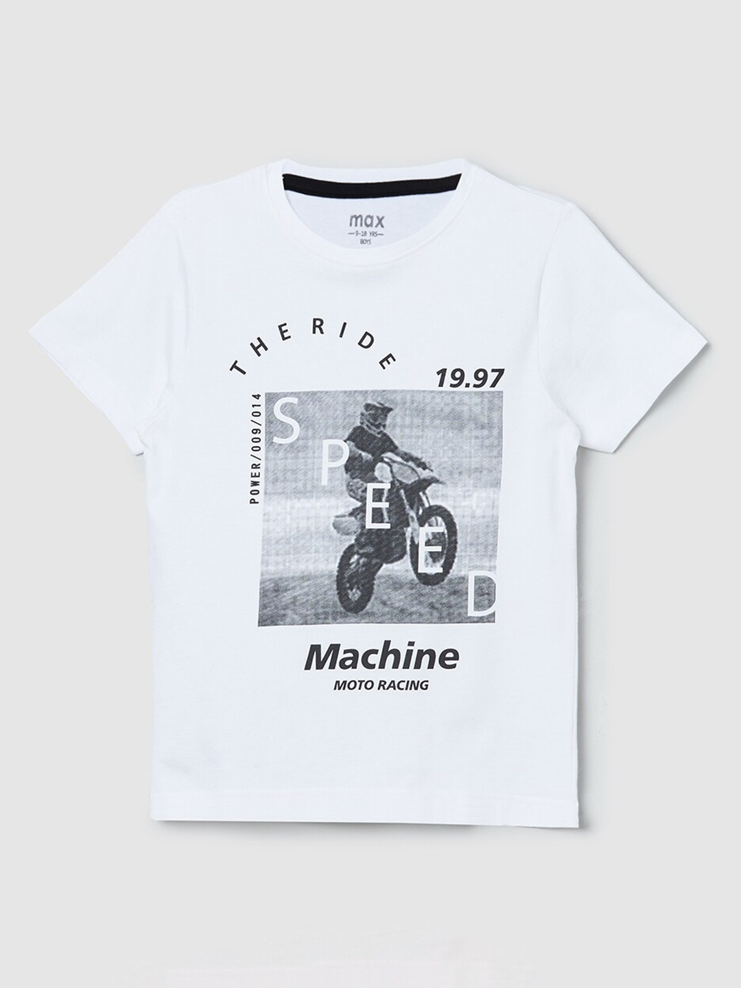 

max Boys White Printed Pure Cotton T-shirt