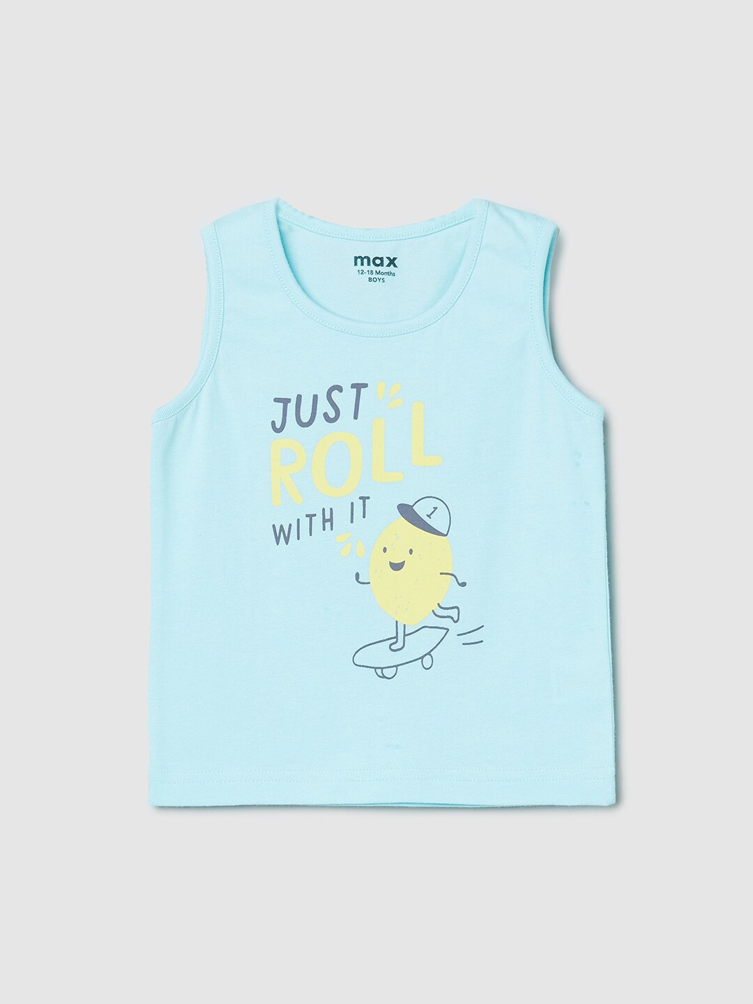 

max Boys Blue Printed Pure Cotton Applique T-shirt