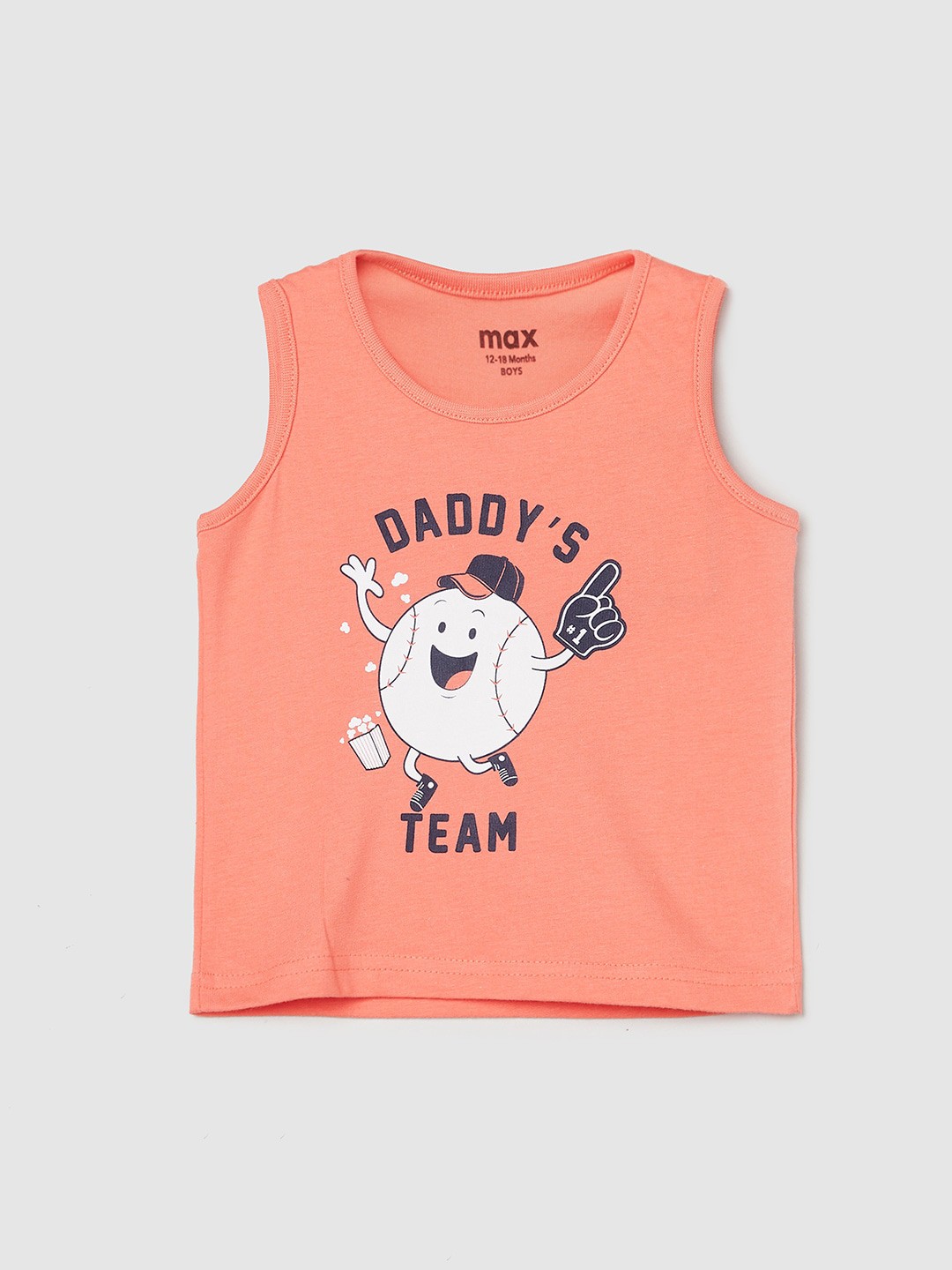 

max Boys Orange Printed V-Neck Pure Cotton Applique T-shirt