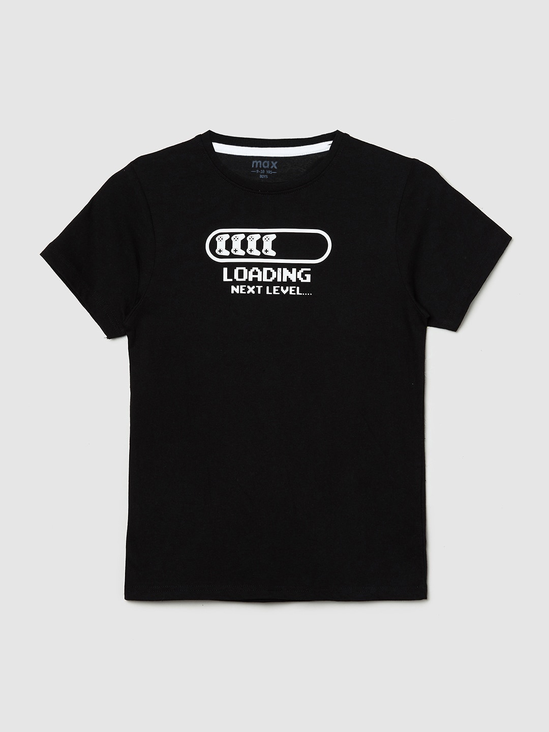 max Boys Black Typography Printed Pure Cotton T-shirt