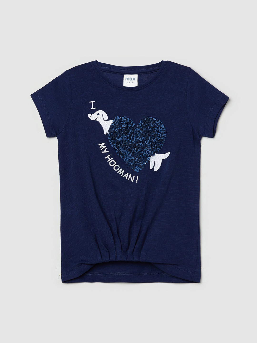 

max Girls Navy Blue Typography Printed Pure Cotton T-shirt