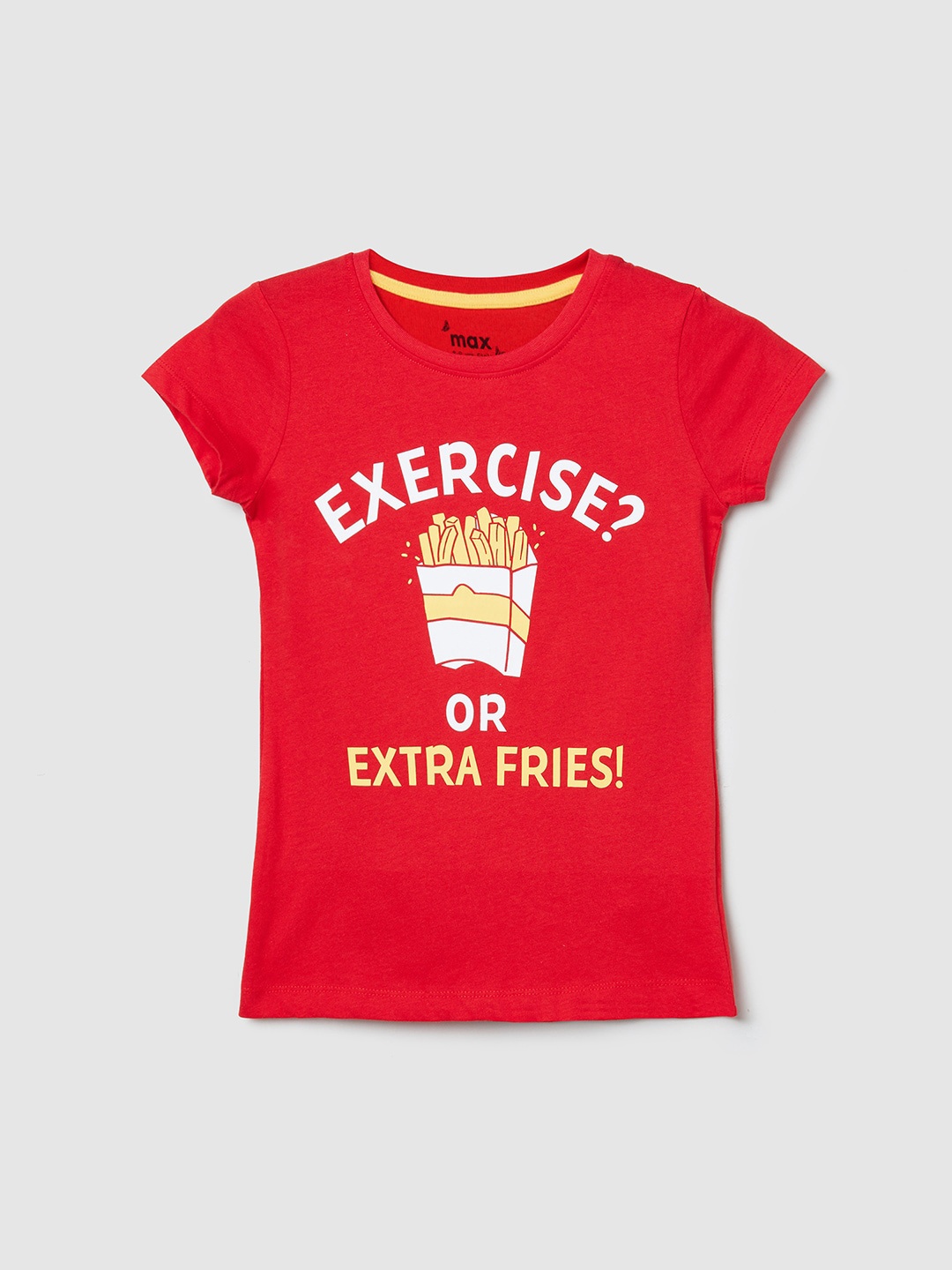 

max Girls Red Typography Printed Pure Cotton Applique T-shirt