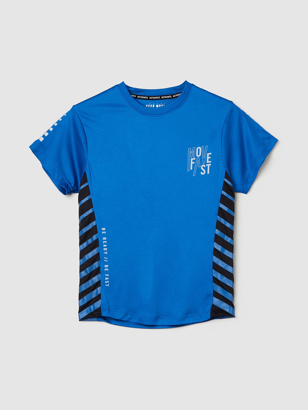 

max Boys Blue Typography Striped Pure Cotton Applique T-shirt