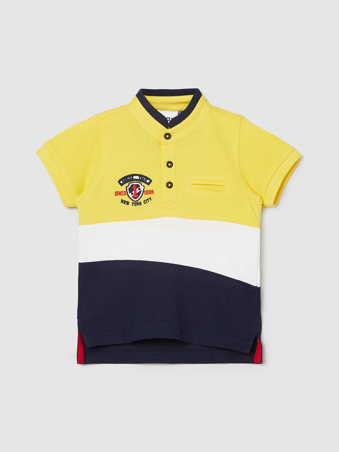 

max Boys Multicoloured Colourblocked Henley Neck Pure Cotton Applique T-shirt, Multi