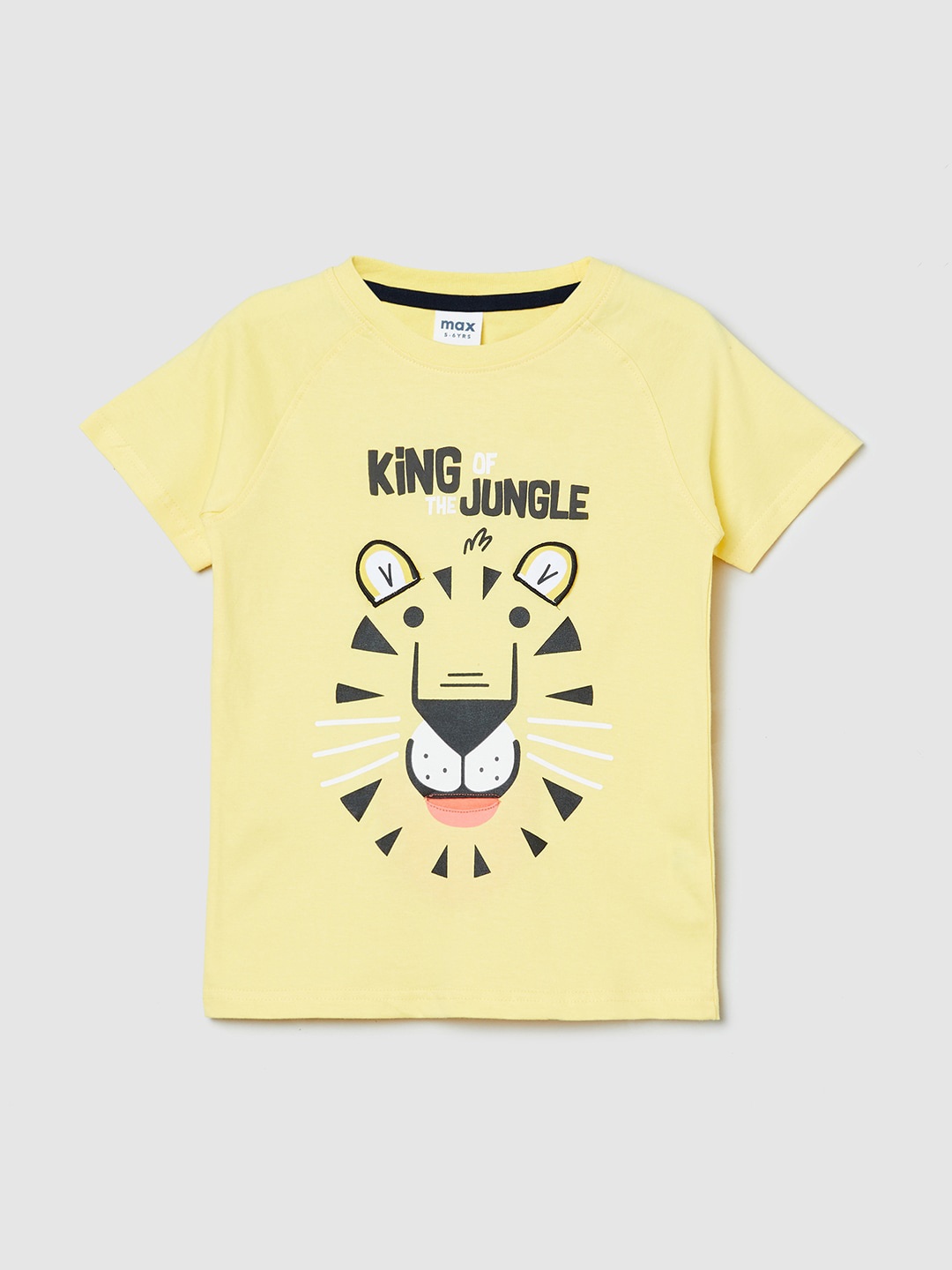 max Boys Yellow Typography Printed Pure Cotton Applique T-shirt
