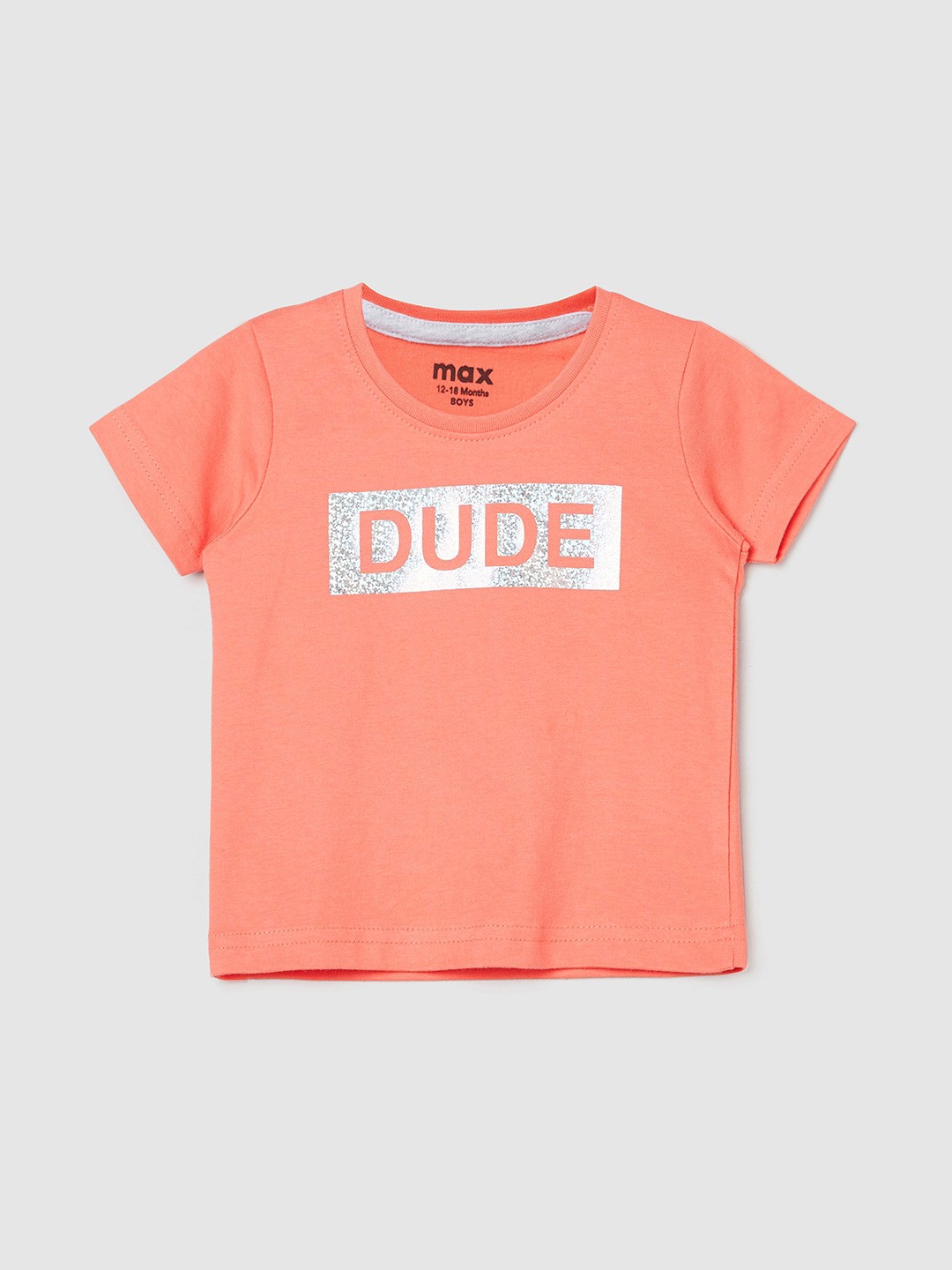 

max Boys Orange Typography Printed V-Neck Pure Cotton Applique T-shirt