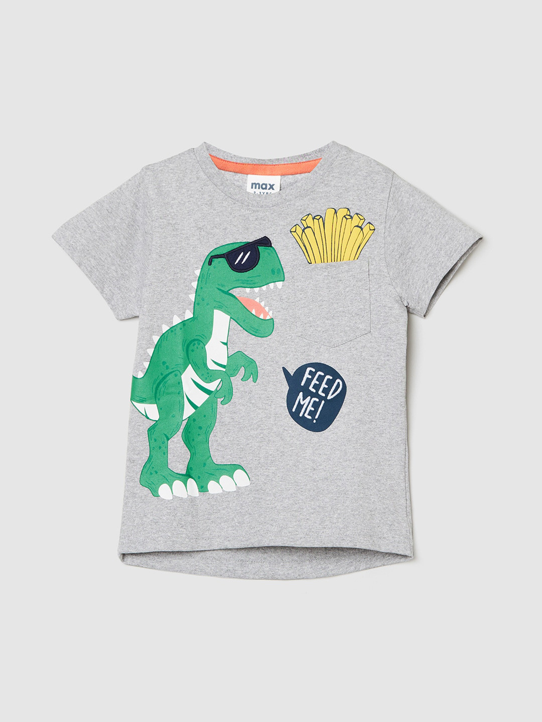 

max Boys Grey Printed Applique T-shirt
