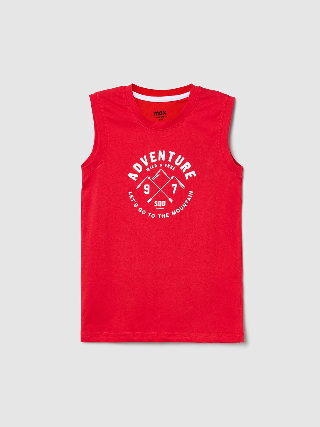 max Boys Red Typography Printed Pure Cotton Applique T-shirt