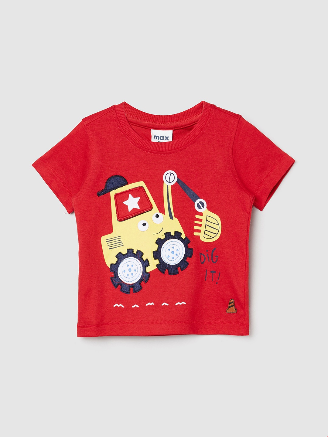 

max Boys Red Printed Pure Cotton Applique T-shirt