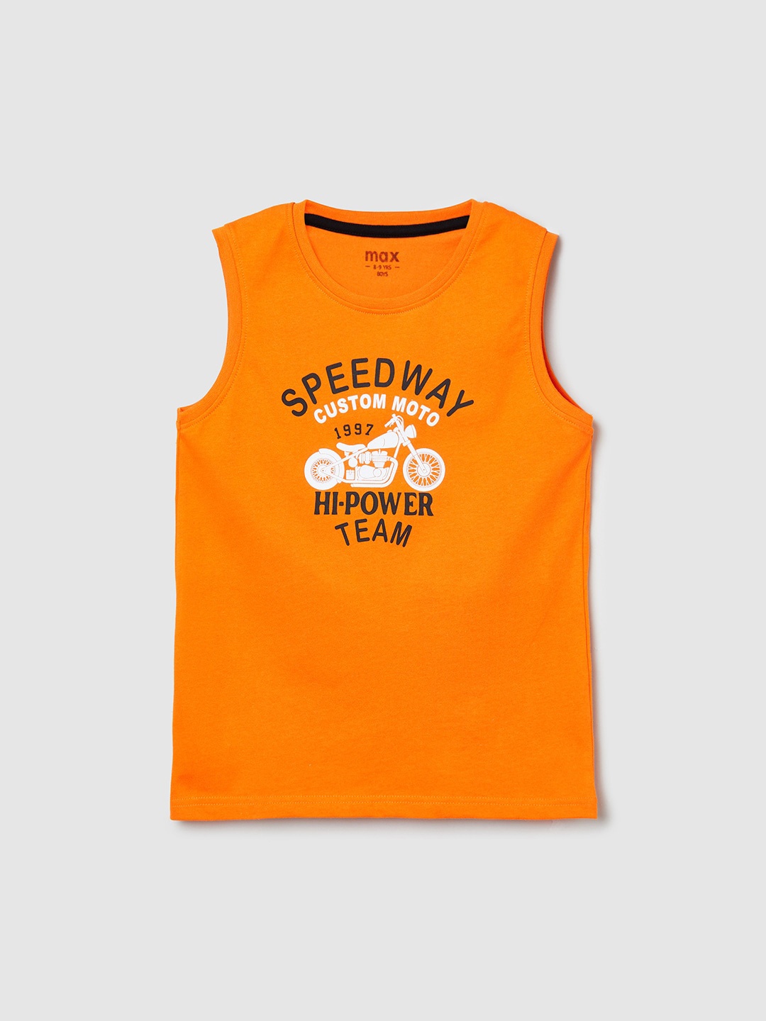 

max Boys Orange Typography Printed Pure Cotton Applique T-shirt