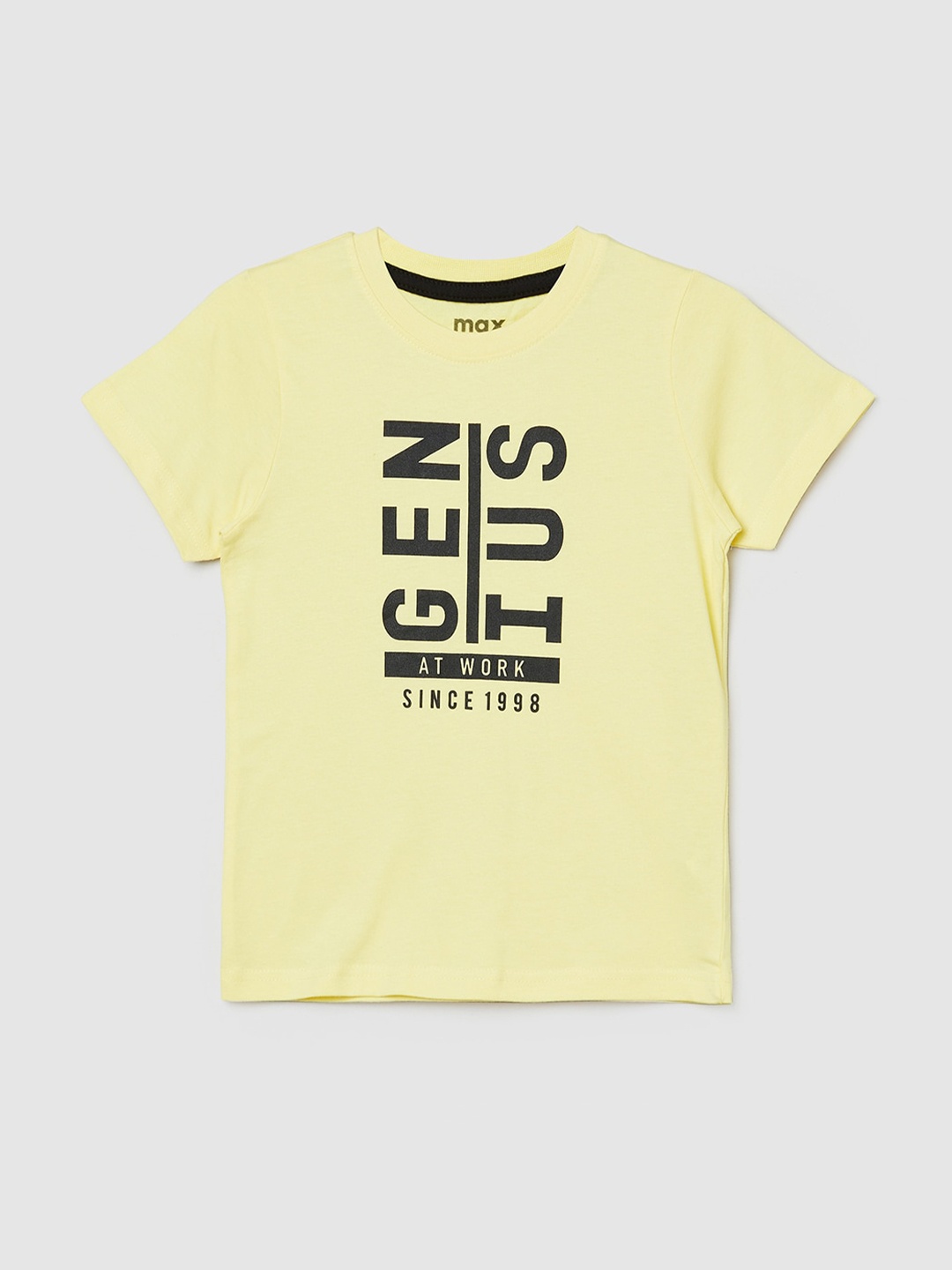 

max Boys Yellow Typography Printed Pure Cotton Applique T-shirt