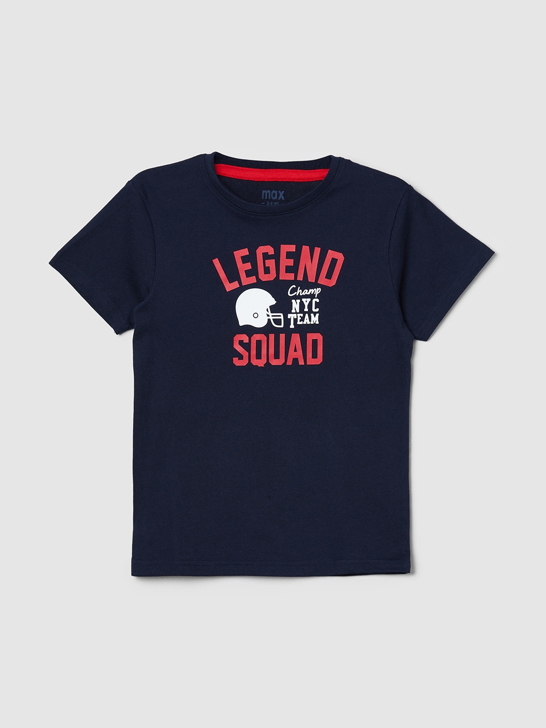 

max Boys Navy Blue Typography Printed Pure Cotton Applique T-shirt