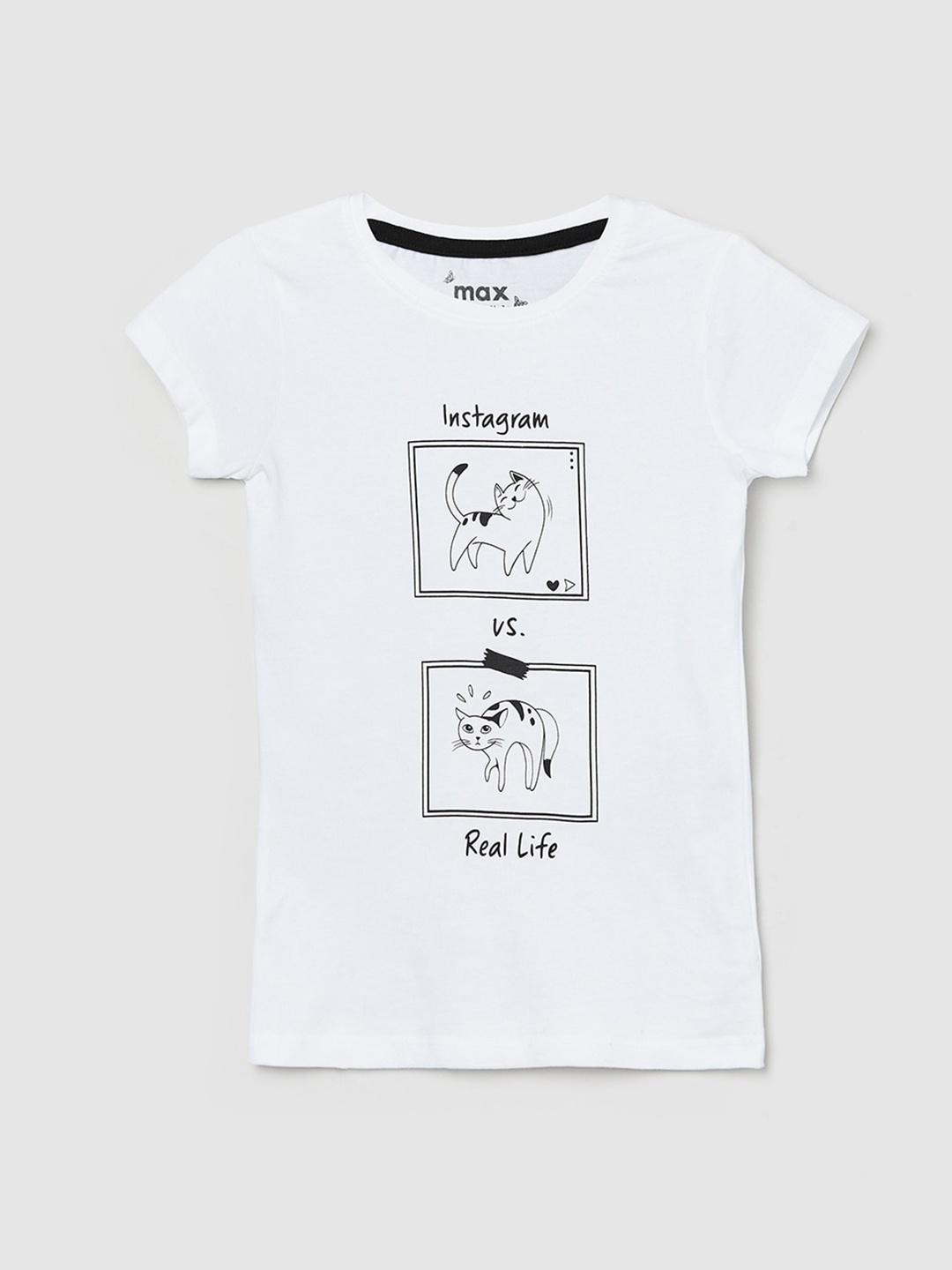 

max Girls White Typography Printed Pure Cotton Applique T-shirt