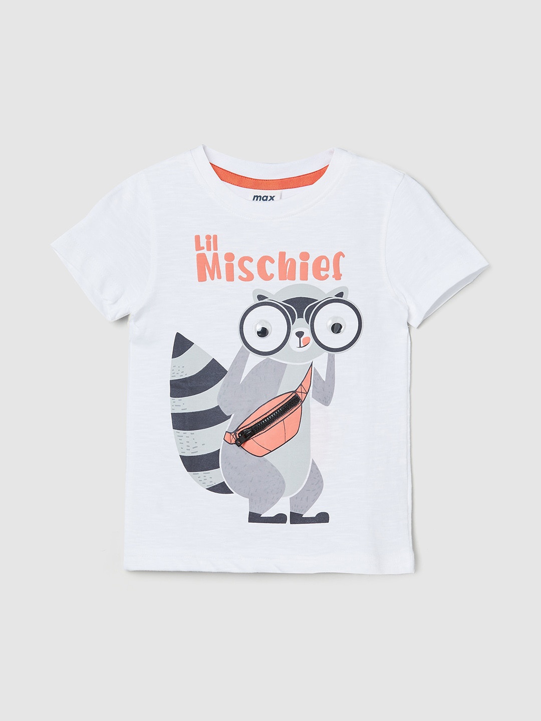 

max Boys White Typography Printed Pure Cotton Applique T-shirt