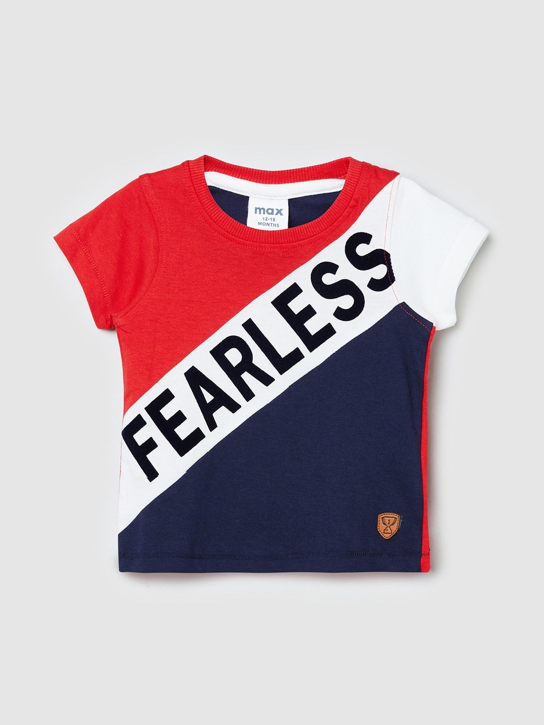 

max Boys Multicoloured Typography Printed V-Neck Pure Cotton Applique T-shirt, Multi