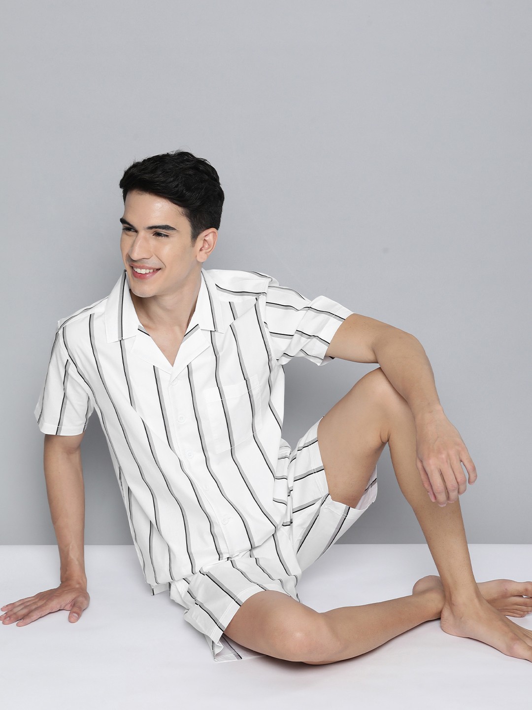 

Mast & Harbour Men White & Black Striped Night suit