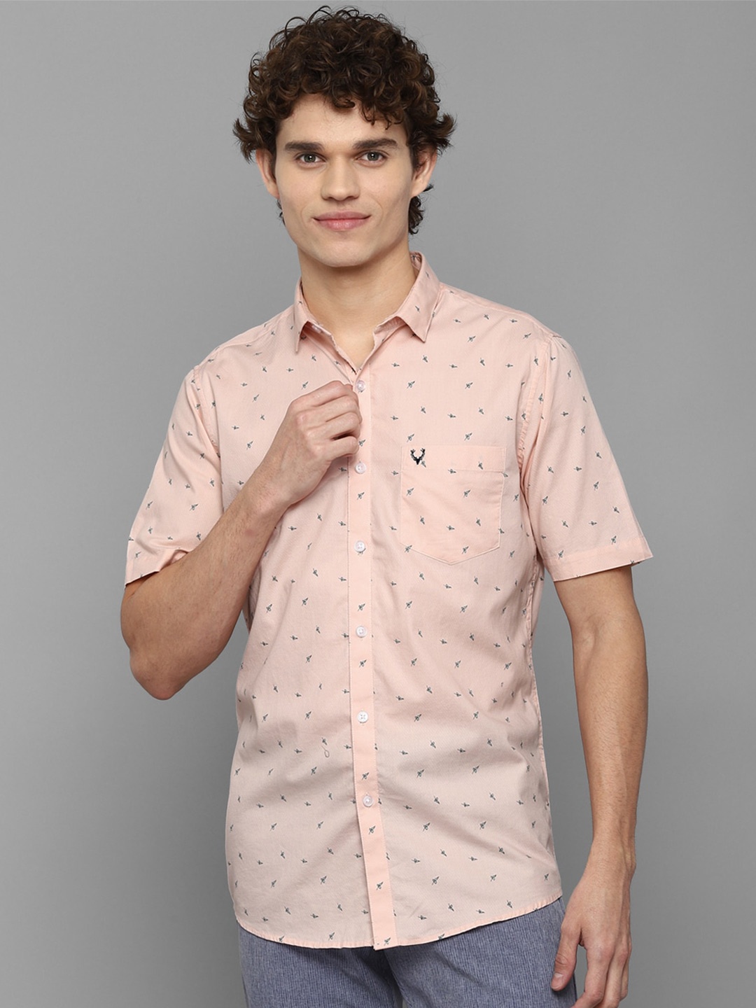 

Allen Solly Men Peach-Coloured Slim Fit Printed Casual Shirt