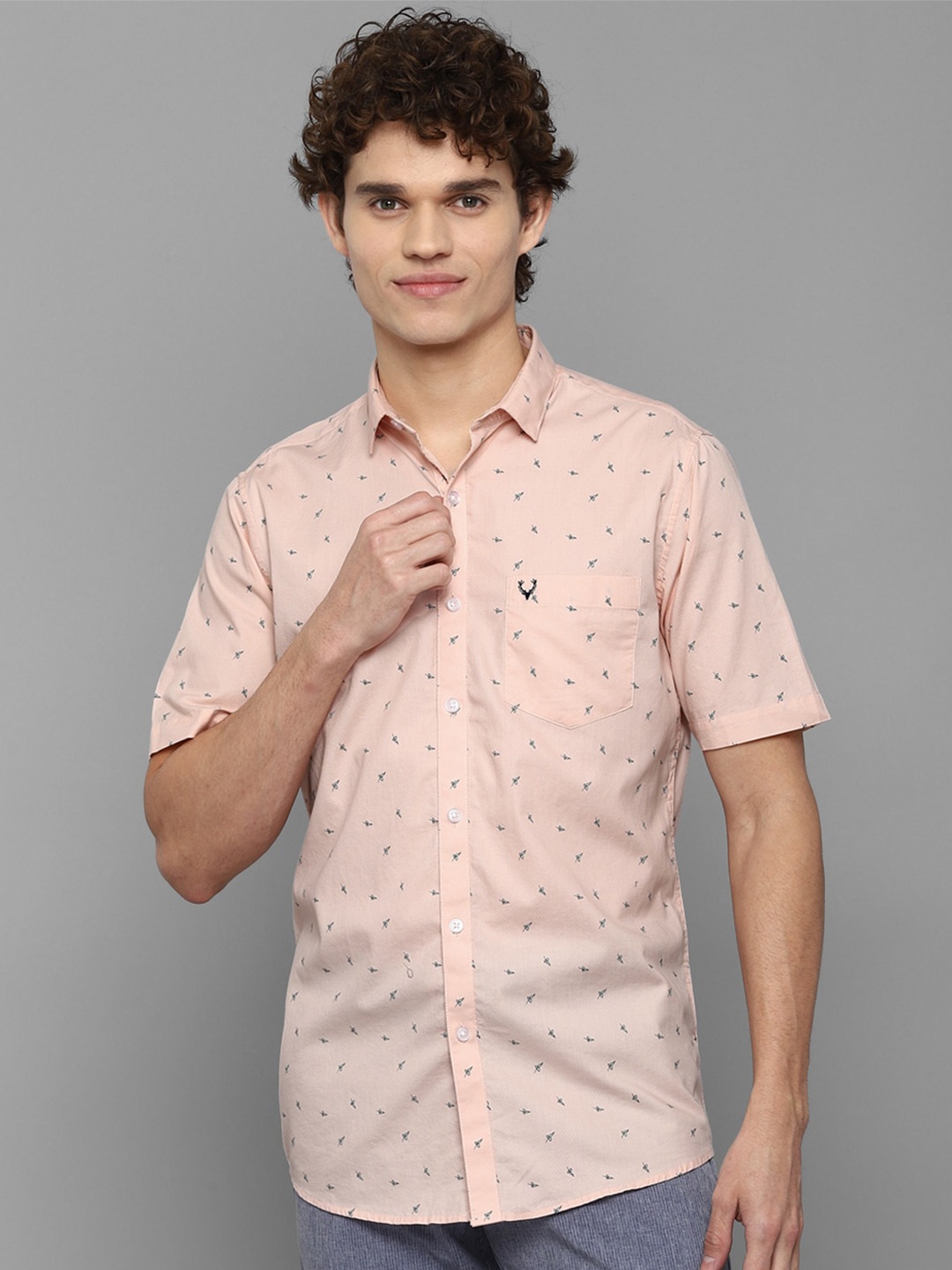 

Allen Solly Men Peach-Coloured Slim Fit Printed Casual Shirt