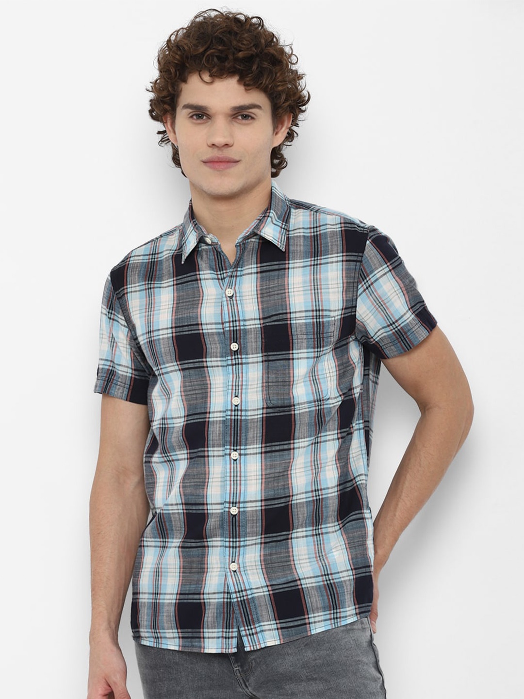 

AMERICAN EAGLE OUTFITTERS Men Blue Tartan Checks Checked Casual Shirt