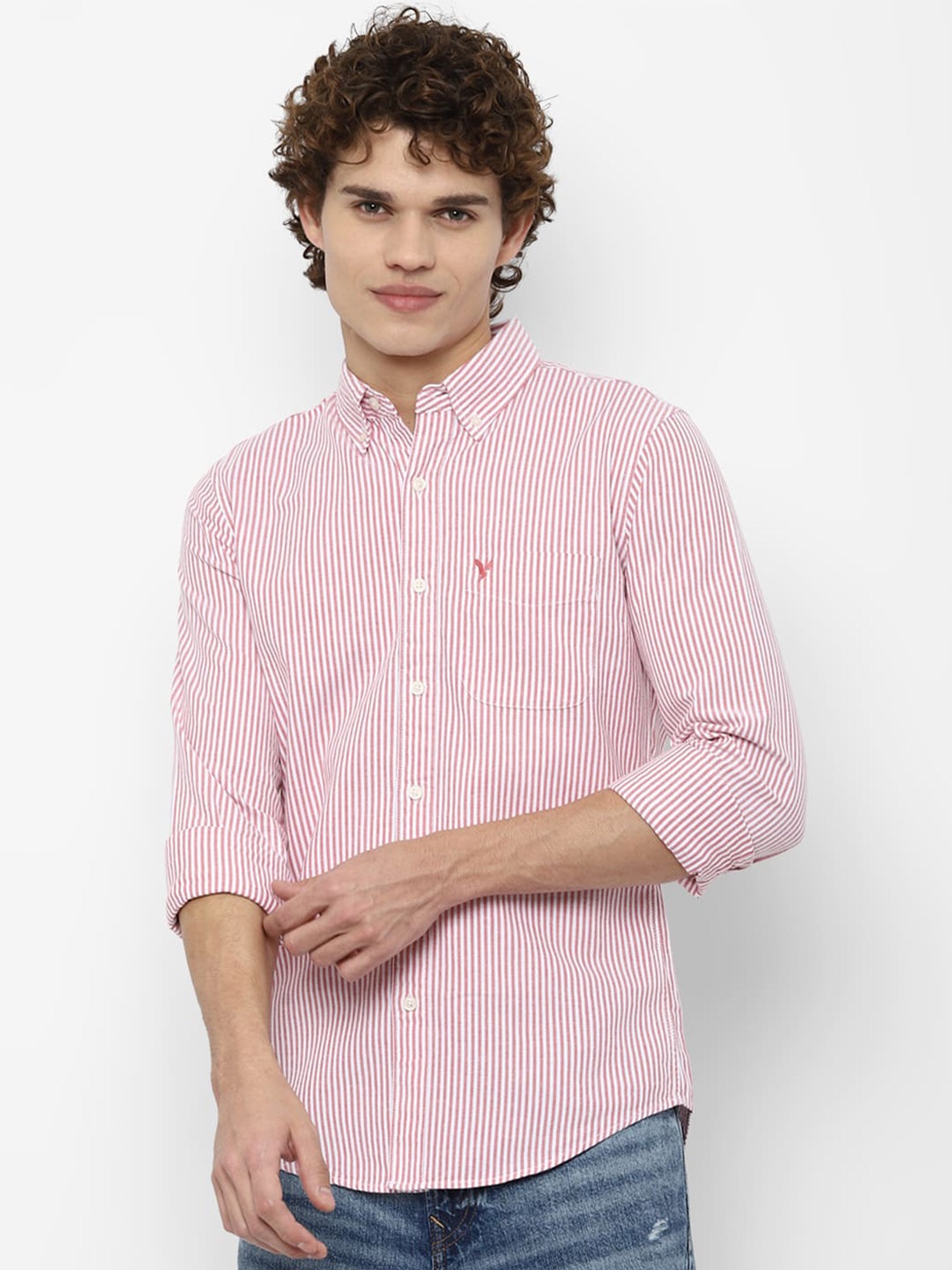 

AMERICAN EAGLE OUTFITTERS Men Red Slim Fit Gingham Checks Striped Casual Shirt