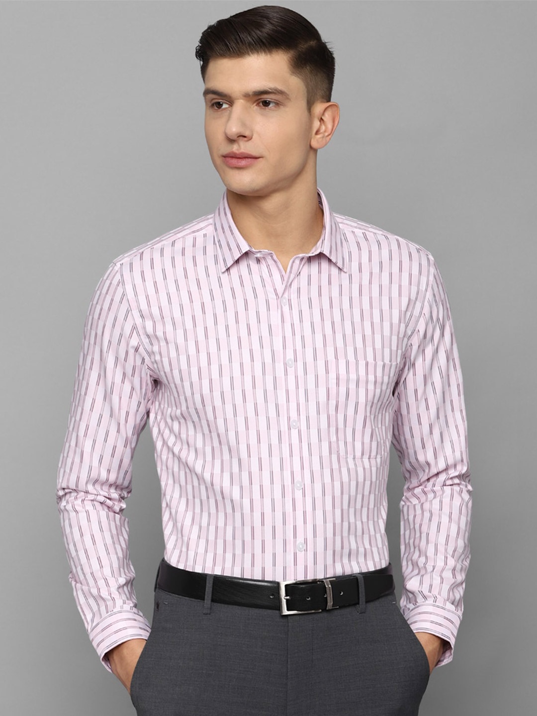 

Louis Philippe Permapress Men Pink Slim Fit Striped Wrinkle Free Formal Shirt