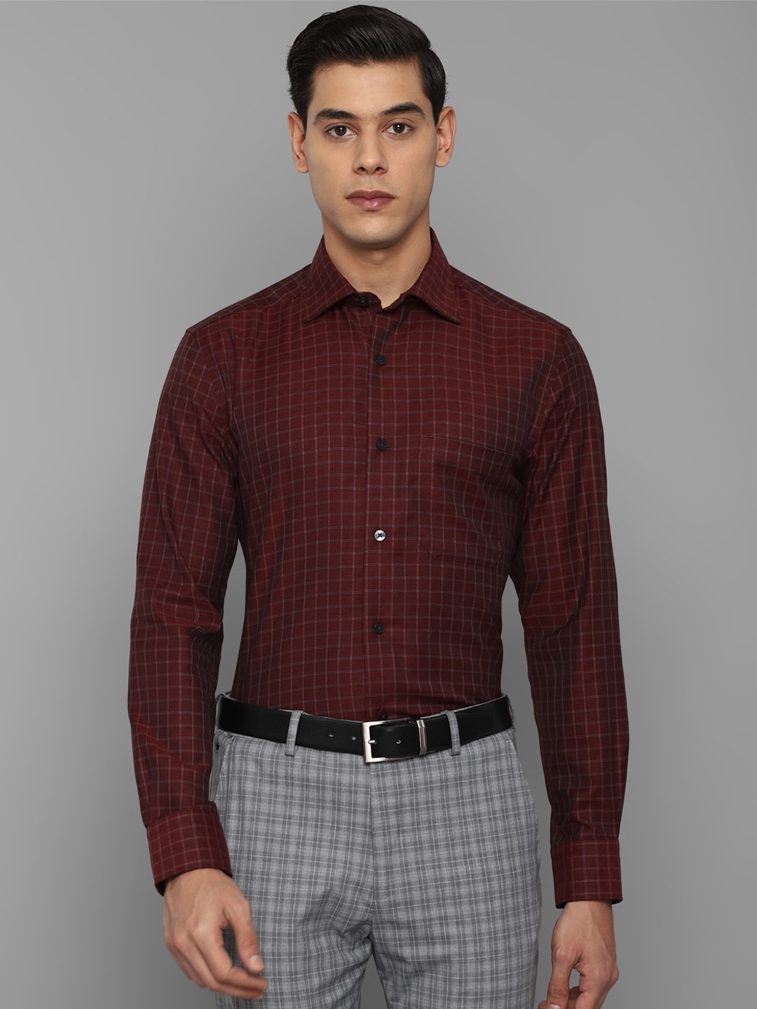 

Louis Philippe Men Maroon Grid Tattersall Checks Checked Formal Shirt