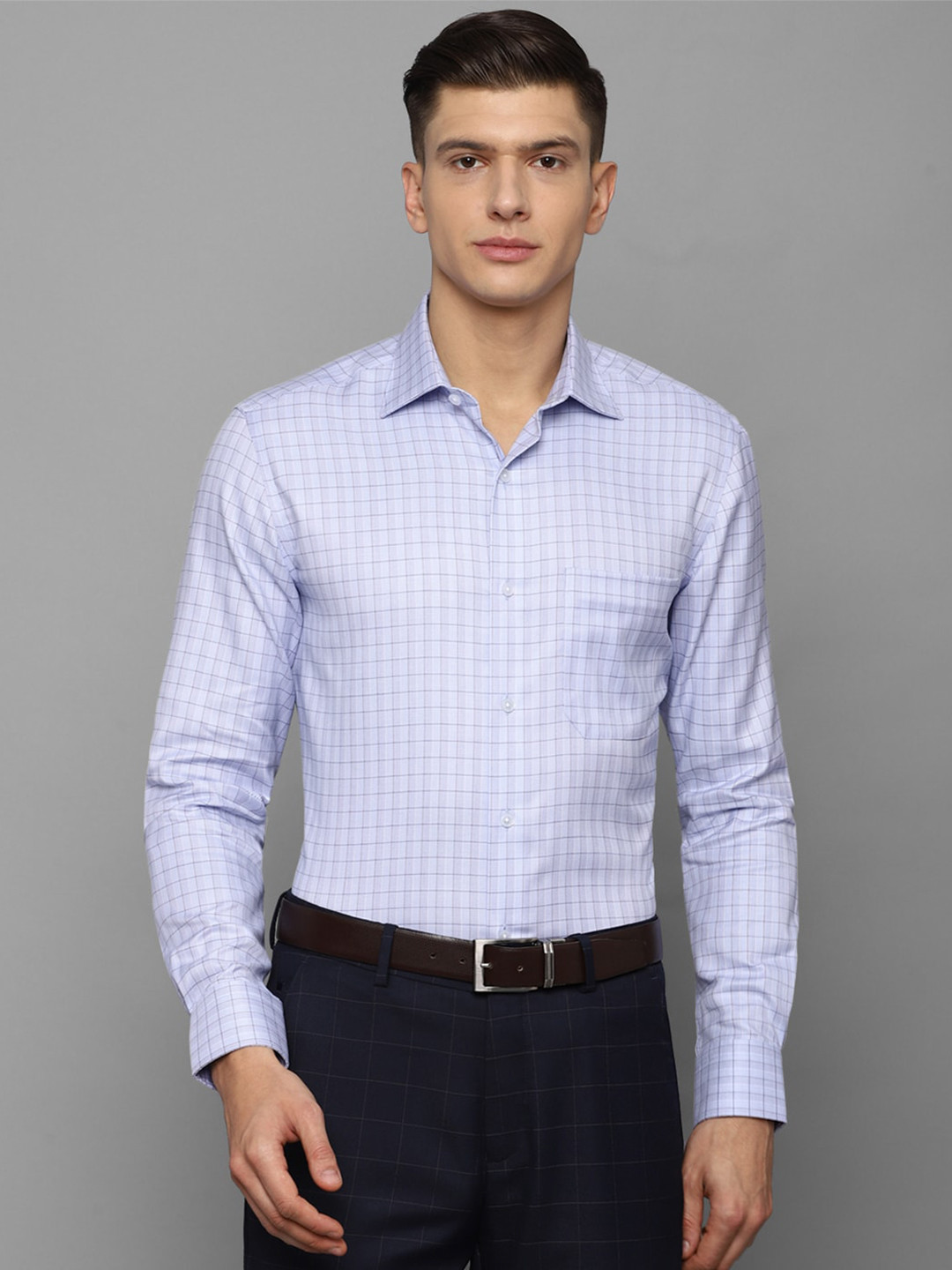 

Louis Philippe Permapress Men Blue Grid Tattersall Checks Checked Wrinkle Free Formal Shirt