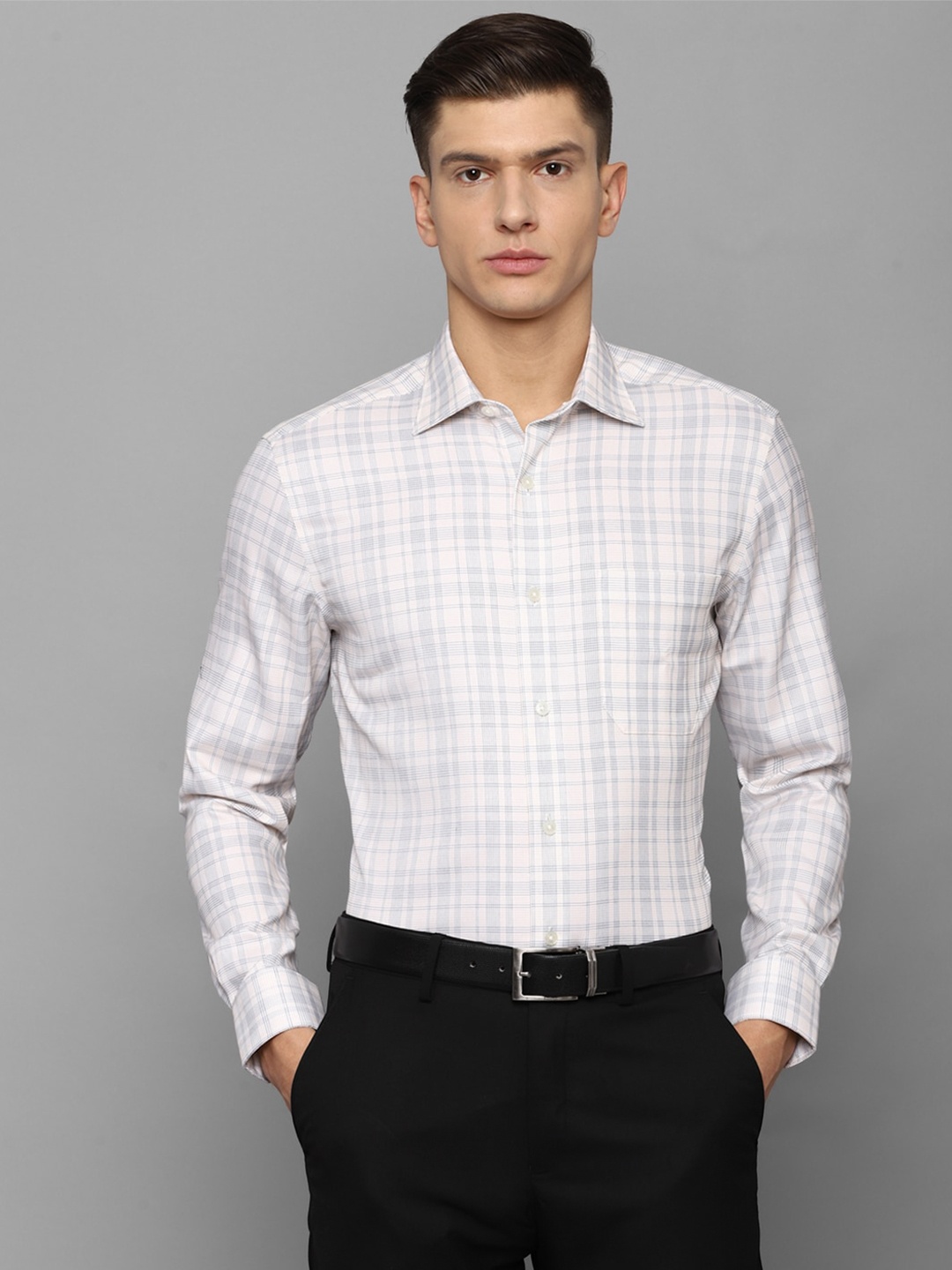 

Louis Philippe Men Grey Tartan Checks Checked Formal Shirt