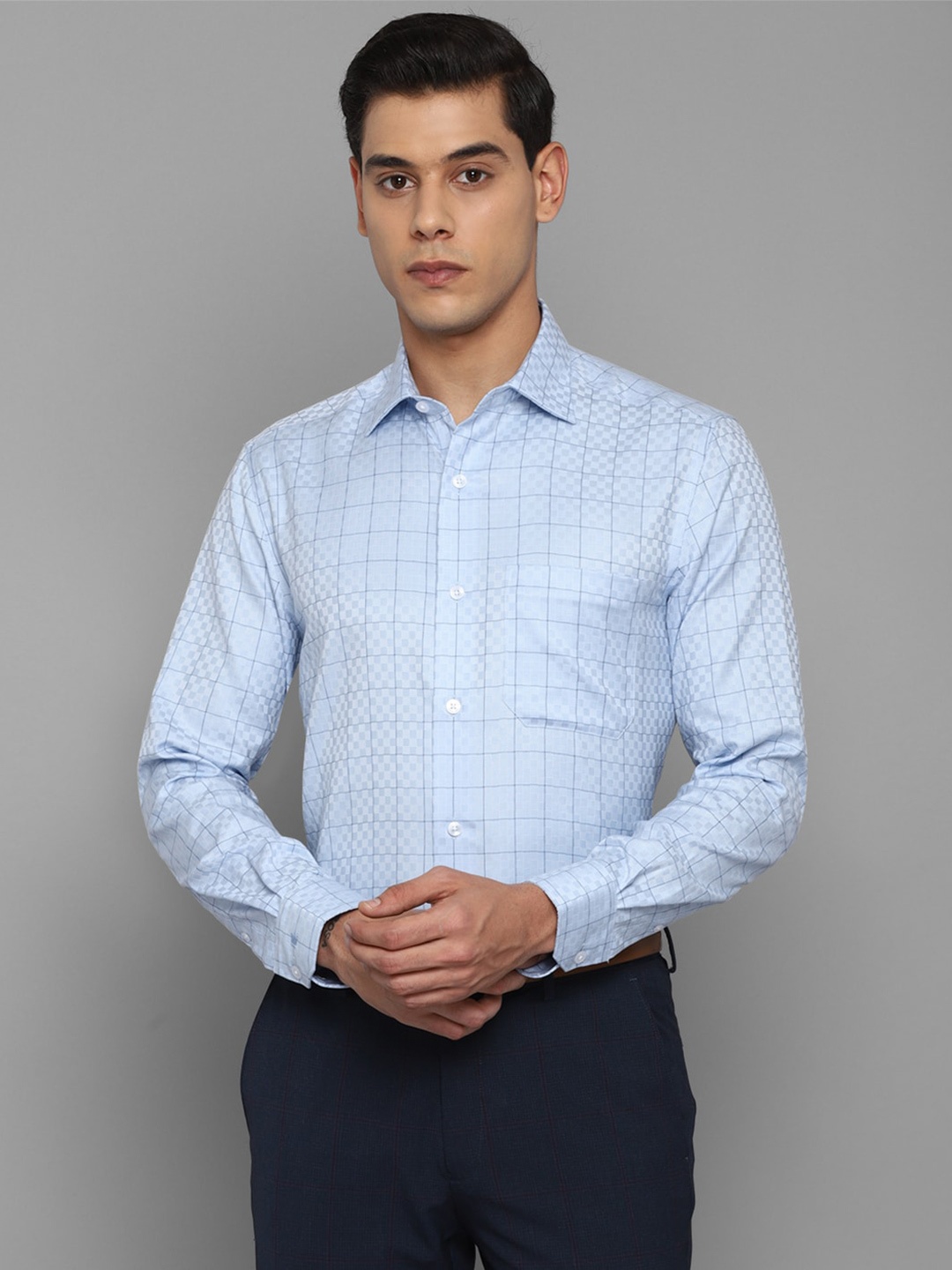

Louis Philippe Men Blue Grid Tattersall Checks Checked Formal Shirt