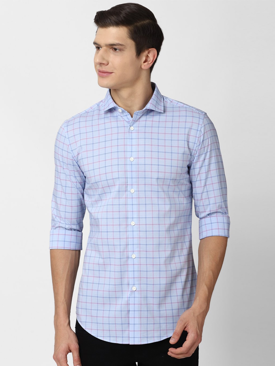 

Peter England Men Blue Slim Fit Grid Tattersall Checks Checked Casual Shirt