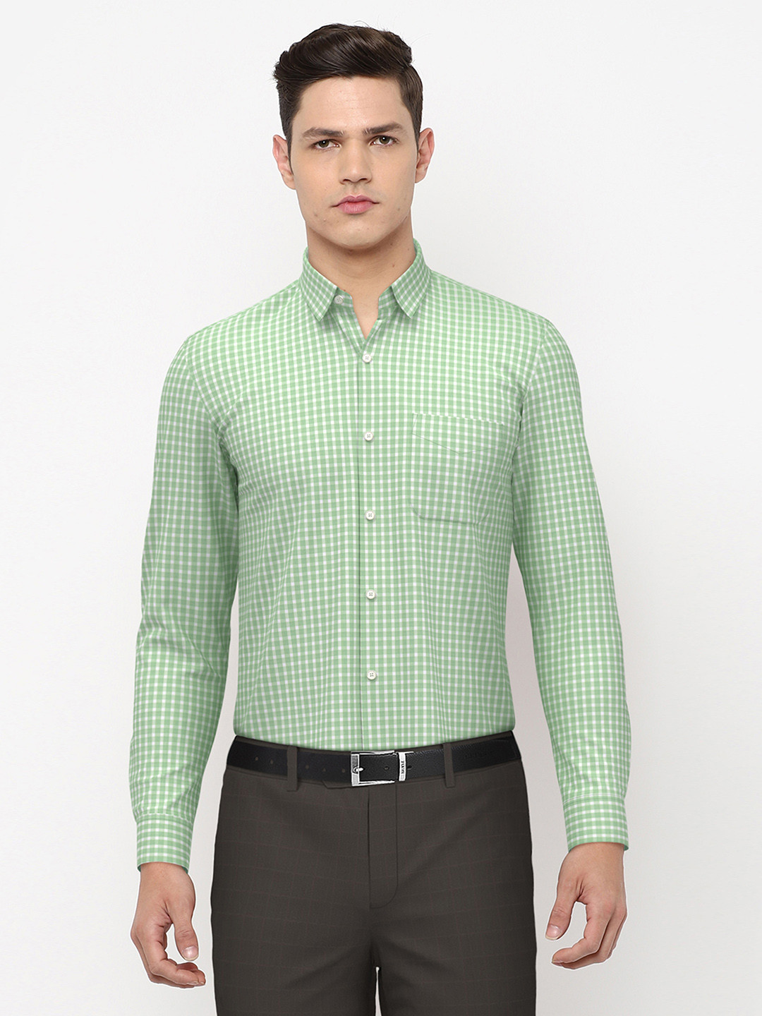 

Peter England Men Green Slim Fit Checked Formal Shirt