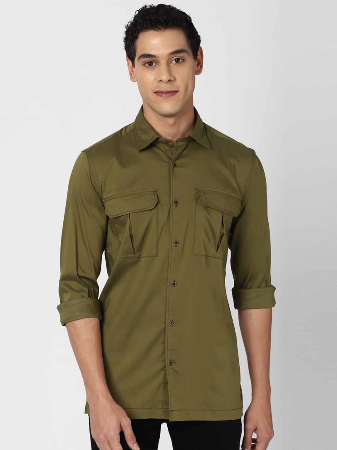 

Peter England Casuals Men Olive Green Slim Fit Casual Shirt