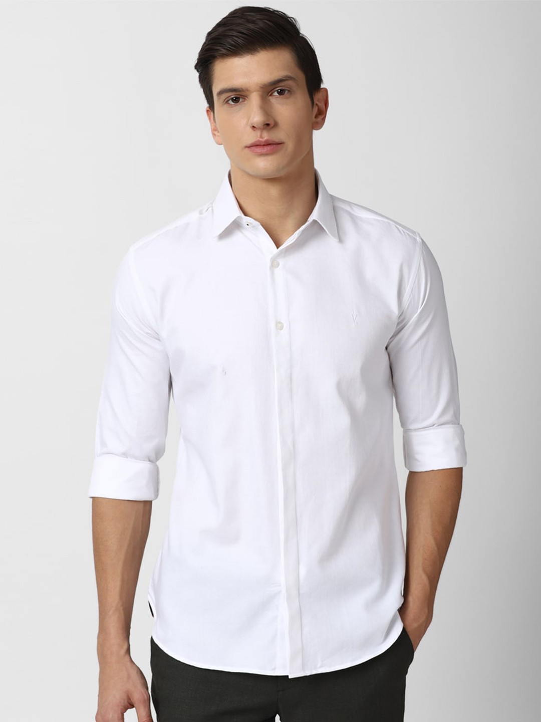 

V Dot Men White Slim Fit Casual Shirt