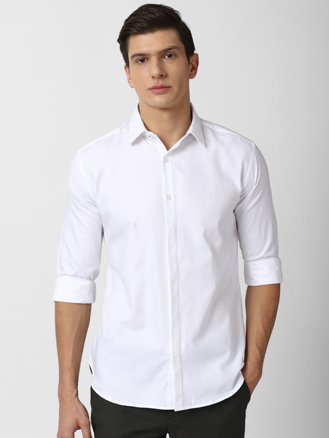

V Dot Men White Slim Fit Casual Shirt