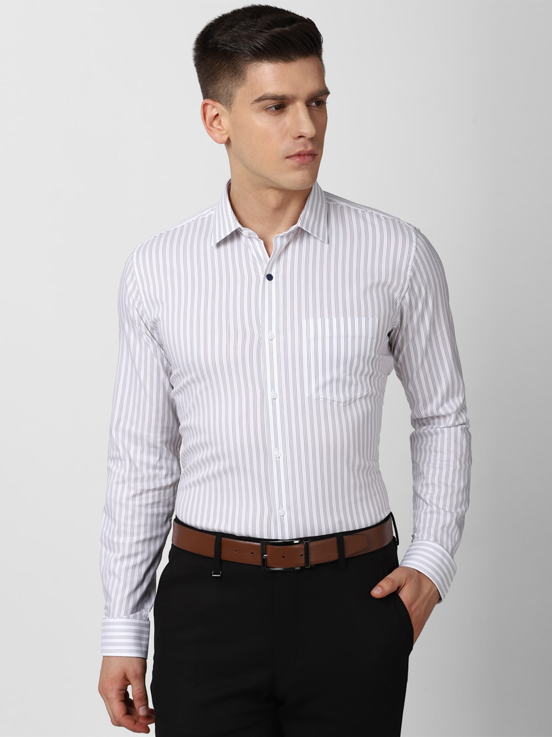 

Van Heusen Men Grey Slim Fit Striped Formal Shirt