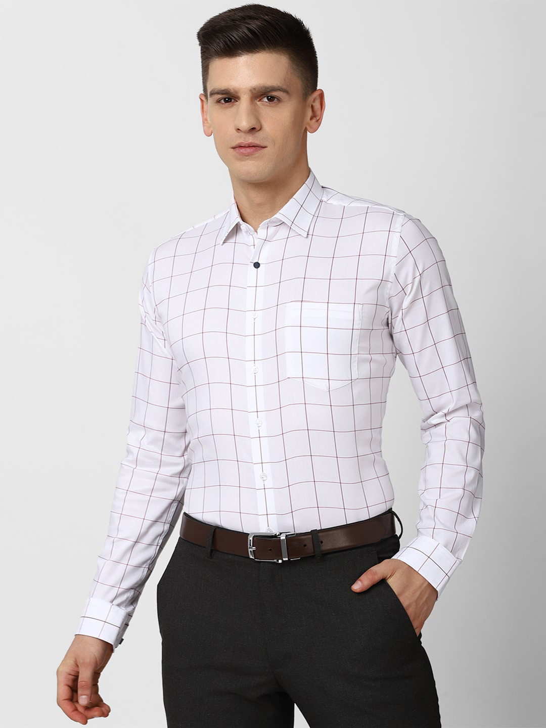 

Van Heusen Men White Slim Fit Windowpane Checks Checked Formal Shirt
