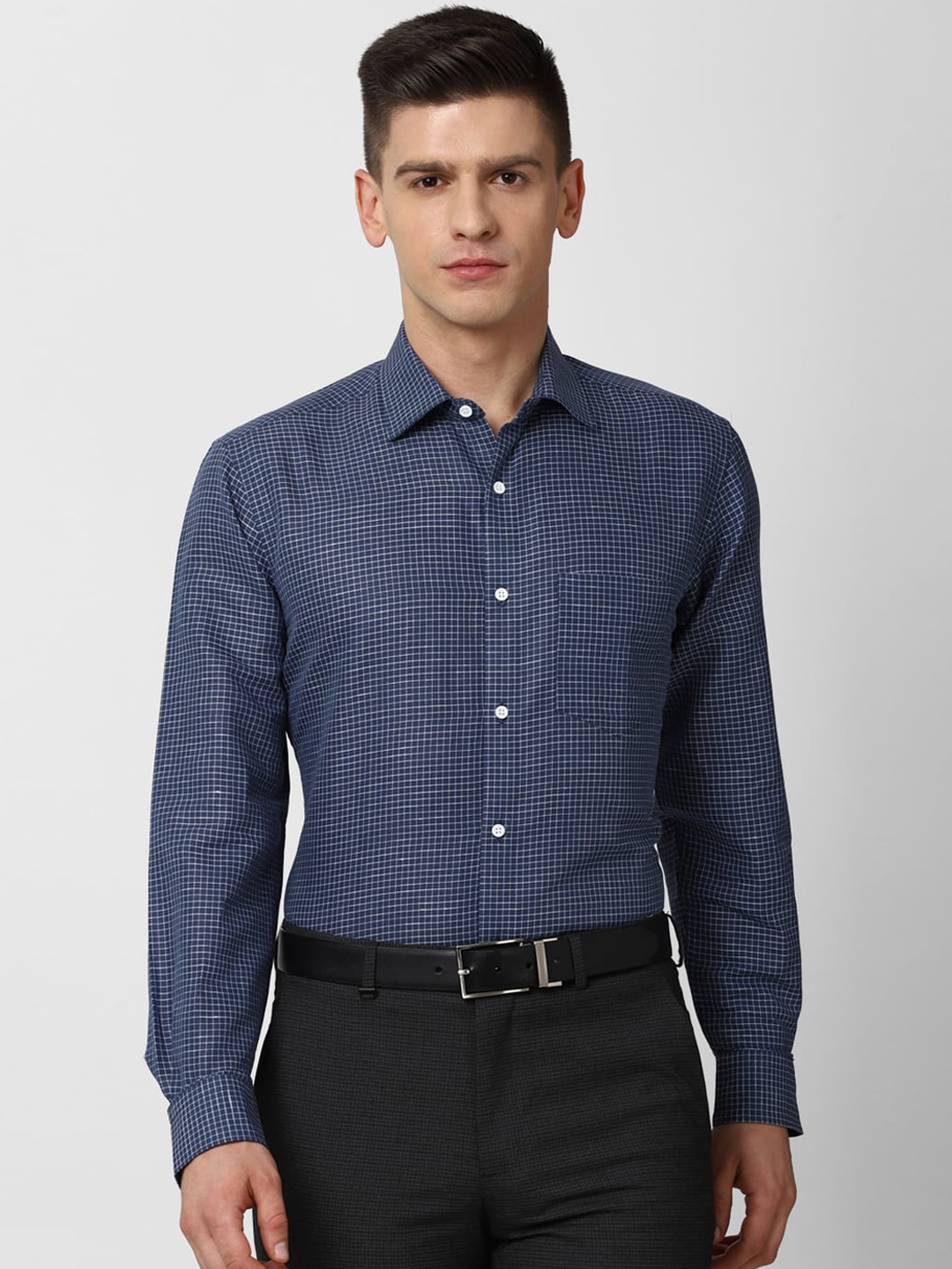 

Van Heusen Men Navy Blue Grid Tattersall Checks Checked Formal Shirt
