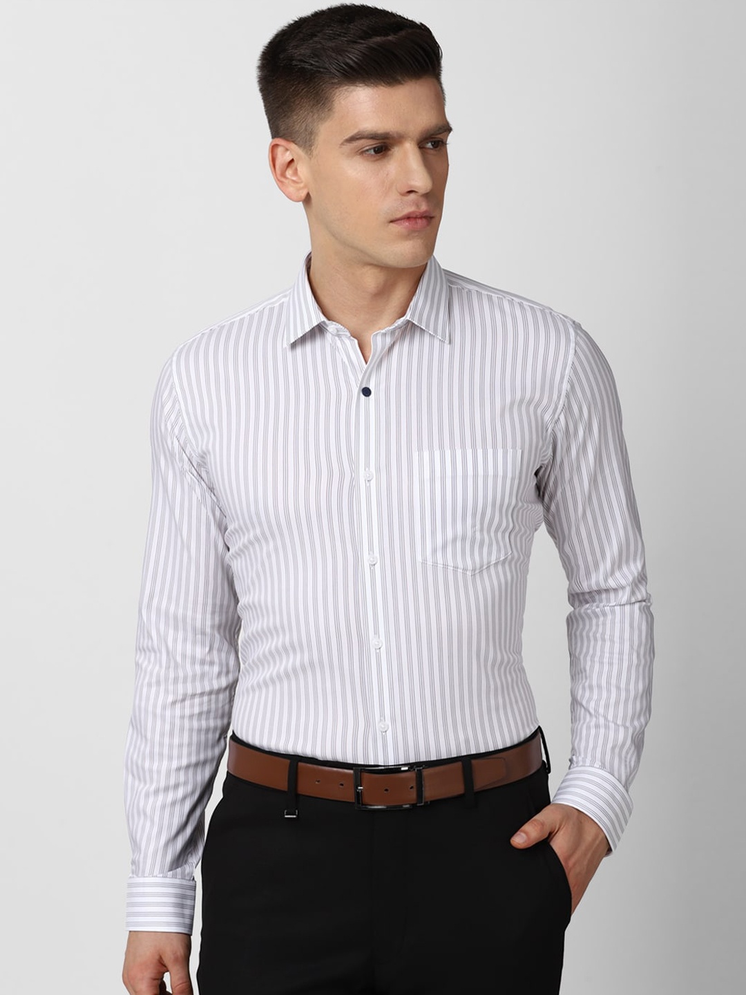 

Van Heusen Men Grey Slim Fit Striped Formal Shirt