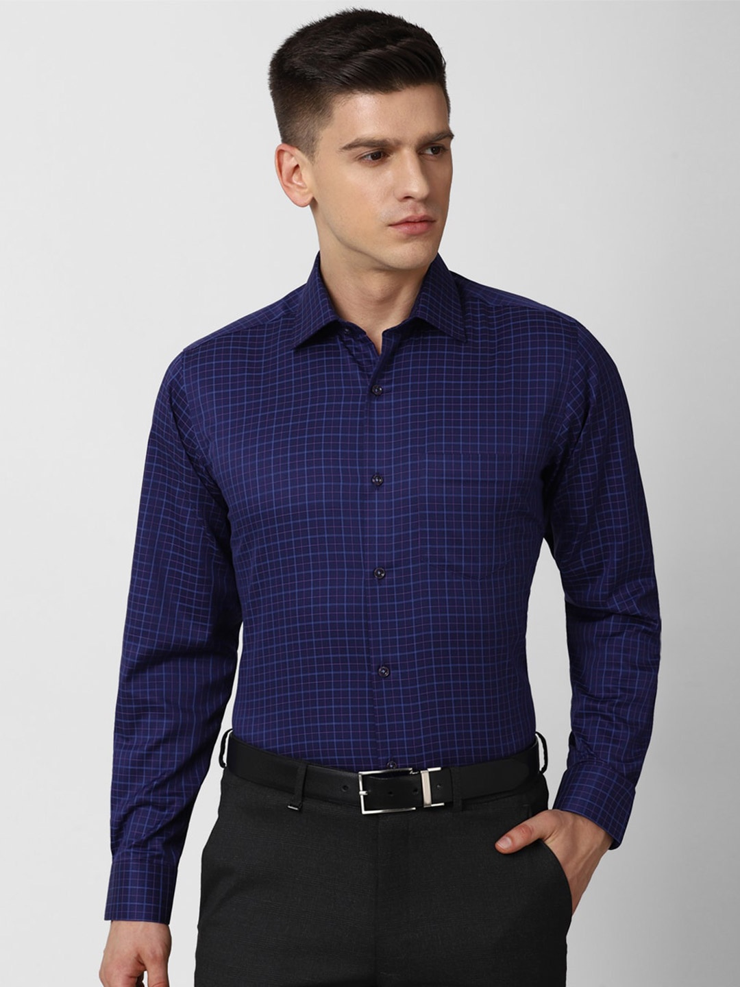 

Van Heusen Men Navy Blue Checked Formal Shirt