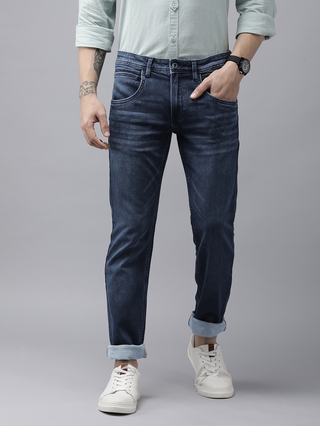 

VAN HEUSEN DENIM LABS Men Navy Blue Slim Fit Light Fade Stretchable Jeans