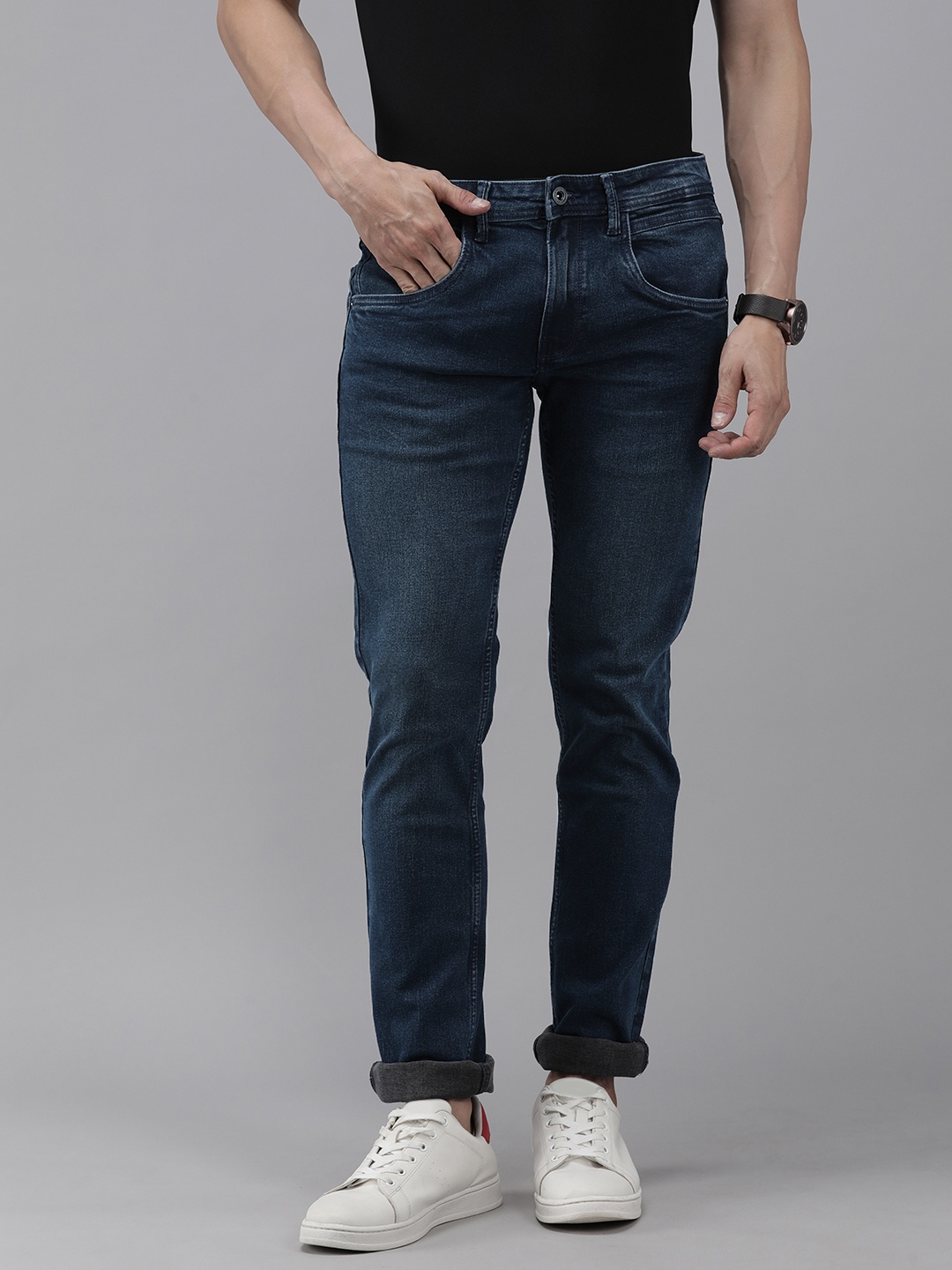 

VAN HEUSEN DENIM LABS Men Navy Blue POP Slim Fit Light Fade Stretchable Jeans