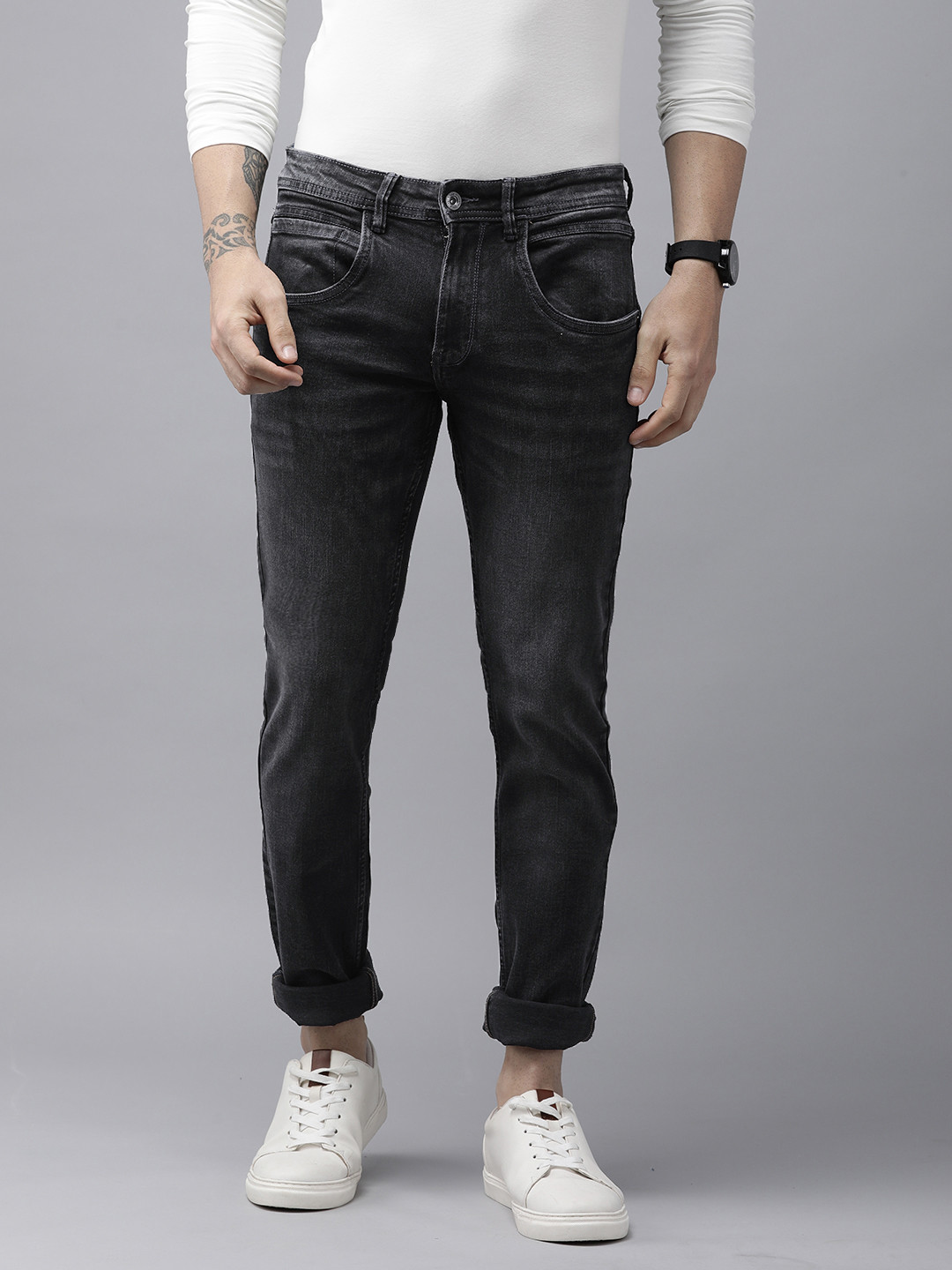 

VAN HEUSEN DENIM LABS Men Black Skinny Fit Light Fade Stretchable Jeans
