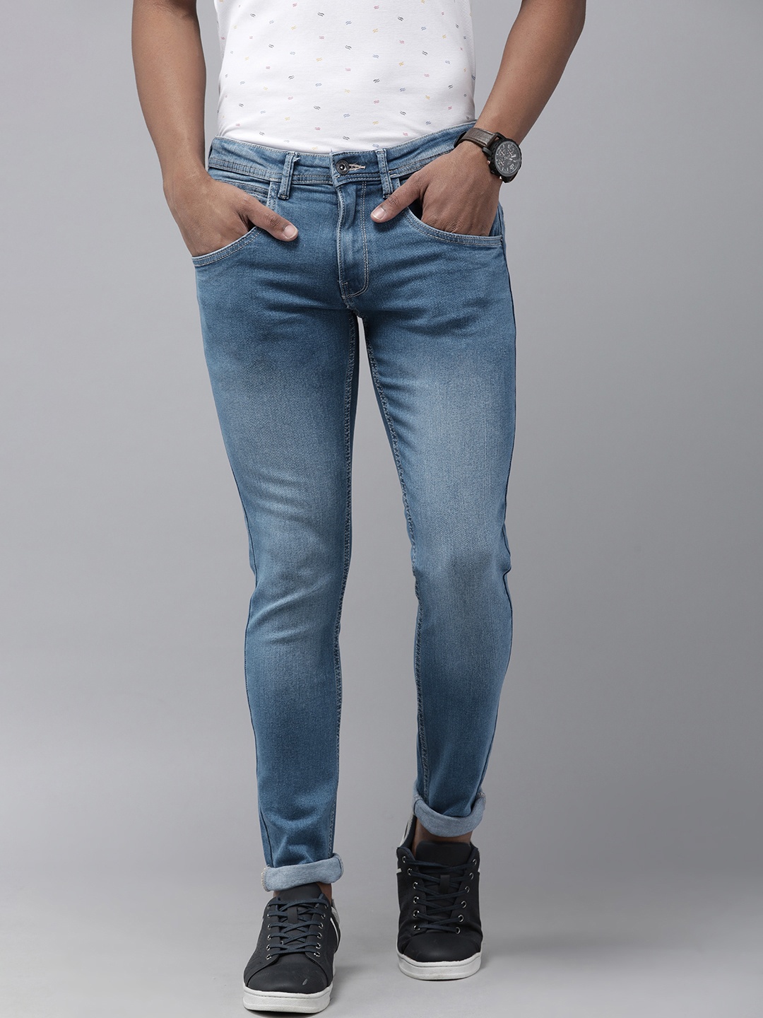 

VAN HEUSEN DENIM LABS Men Blue Skinny Fit Heavy Fade Stretchable Jeans