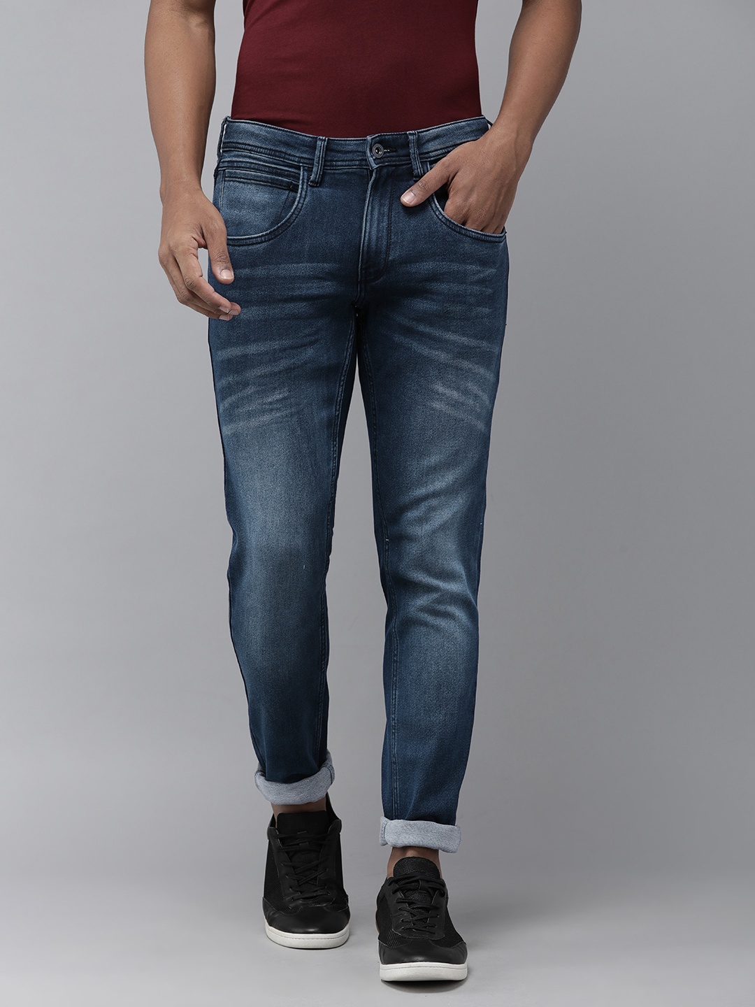 

VAN HEUSEN DENIM LABS Men Navy Blue Skinny Fit Heavy Fade Stretchable Jeans