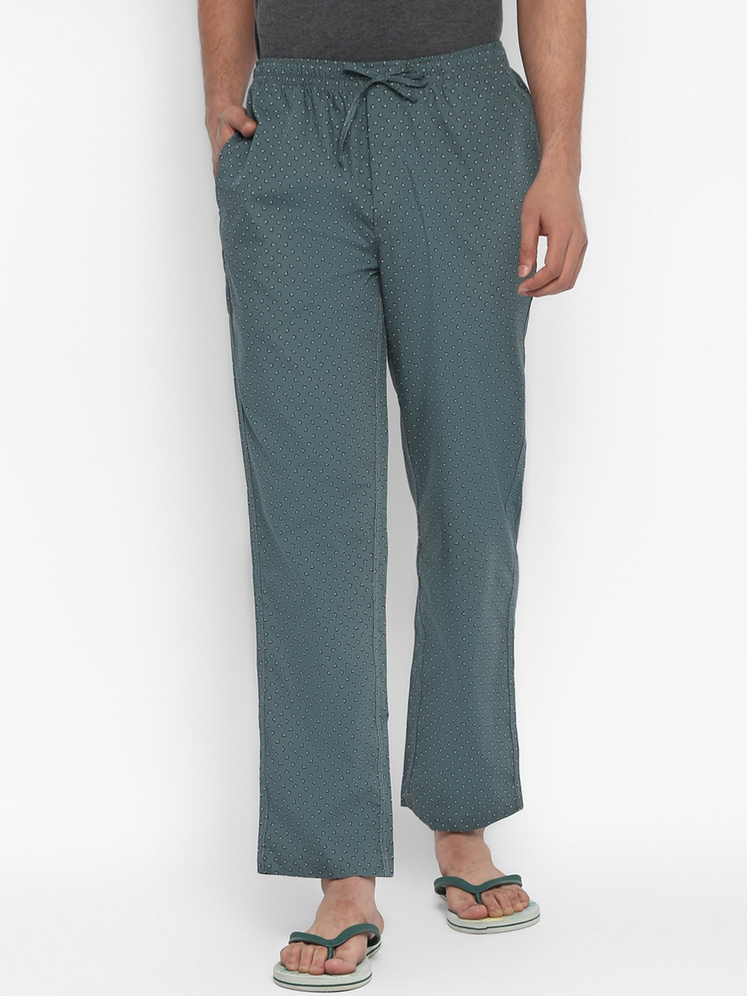

Turtle Men Geometric Print Pure Cotton Lounge Pants, Grey