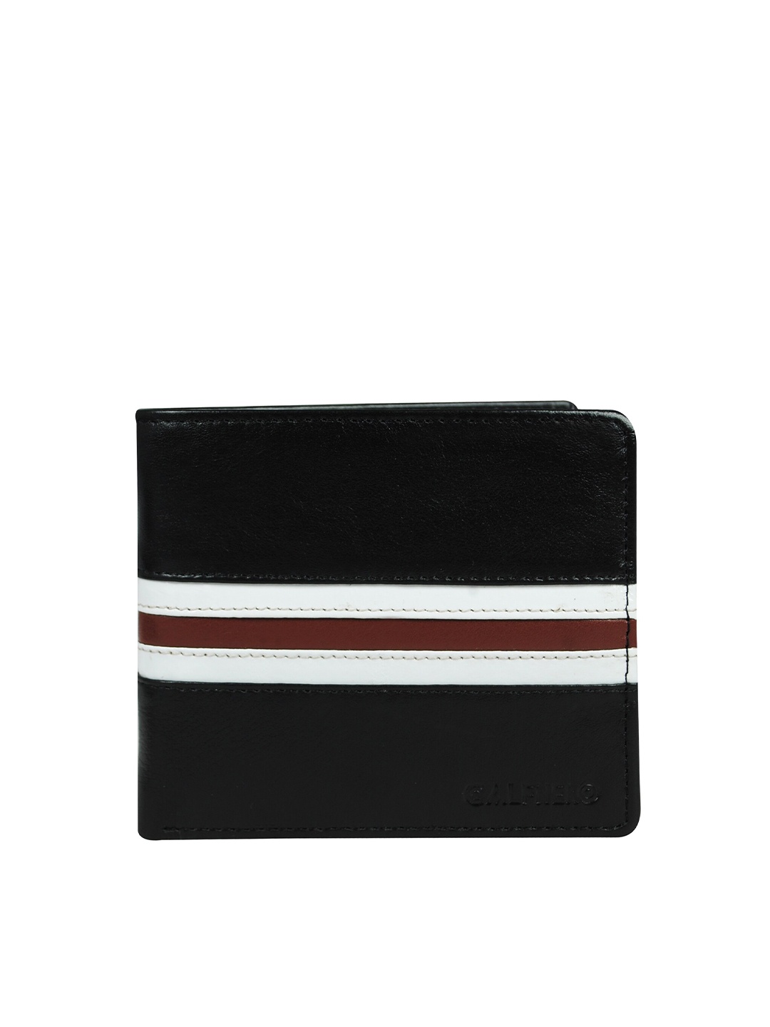 

CALFNERO Men Black & White Striped Leather Two Fold Wallet