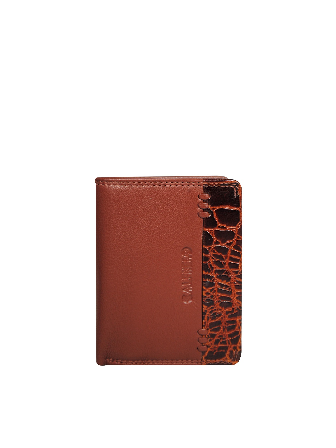 

CALFNERO Men Brown & Black Animal Printed Leather Two Fold Wallet