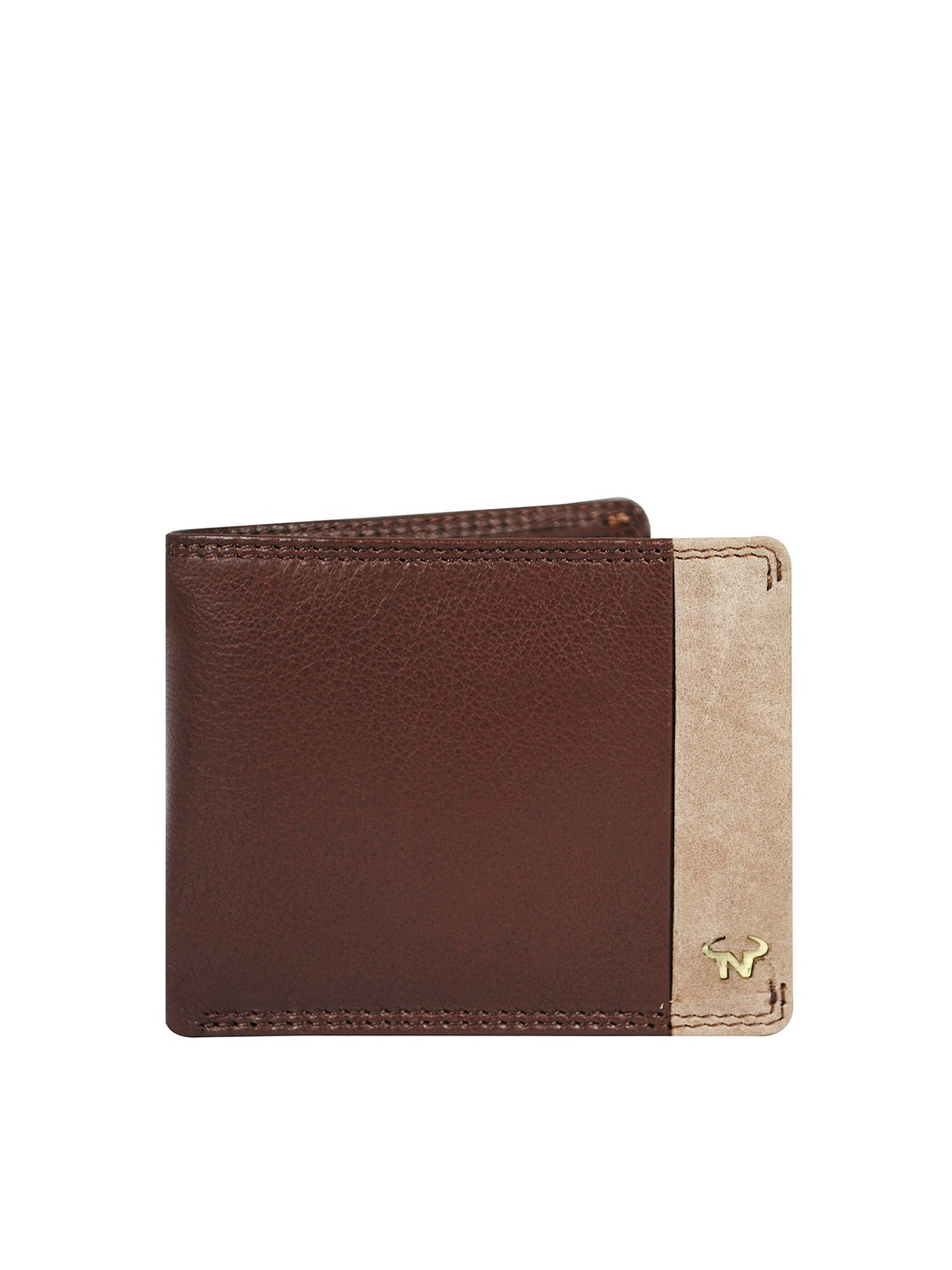 

CALFNERO Men Brown & Cream-Coloured Colourblocked Leather Two Fold Wallet