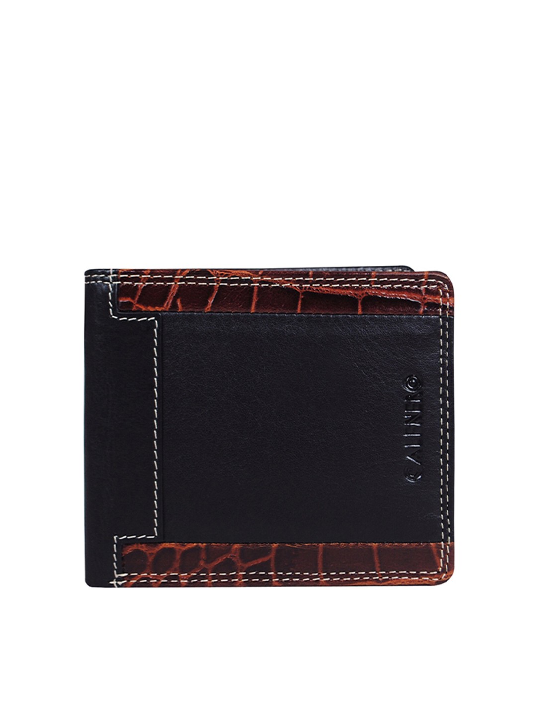 

CALFNERO Men Black & Brown Leather Two Fold Wallet